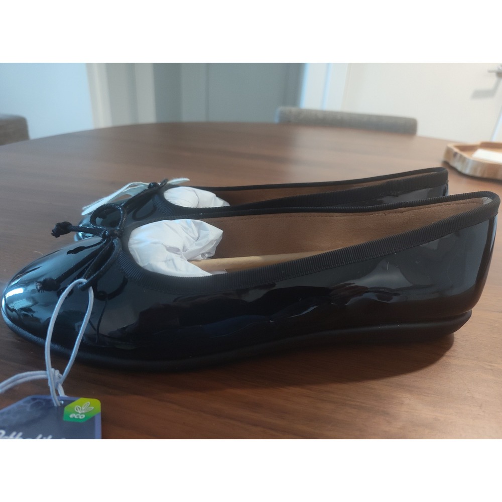 Aerosoles Homerun Black Patent Ballet Flats Bow Ortholite Comfort Shoes 9.5